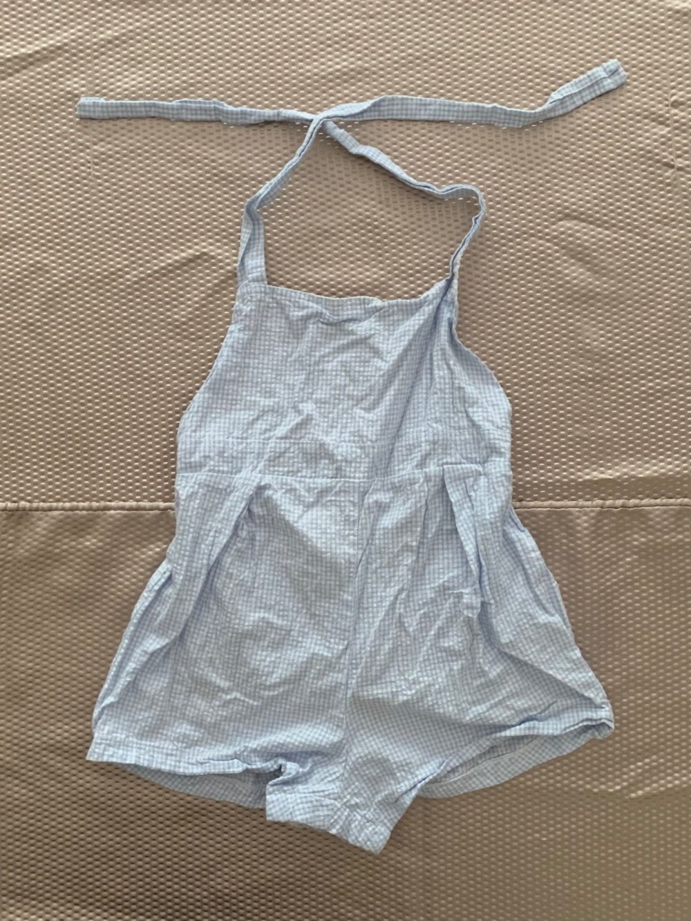 Peg and Kris Boutique Blue White Gingham Cotton Cross Back Romper 24M
